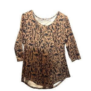 Bon Apple Tea NWT Tunic Top Medium Flowy Scroll Artsy Abstract Neutrals